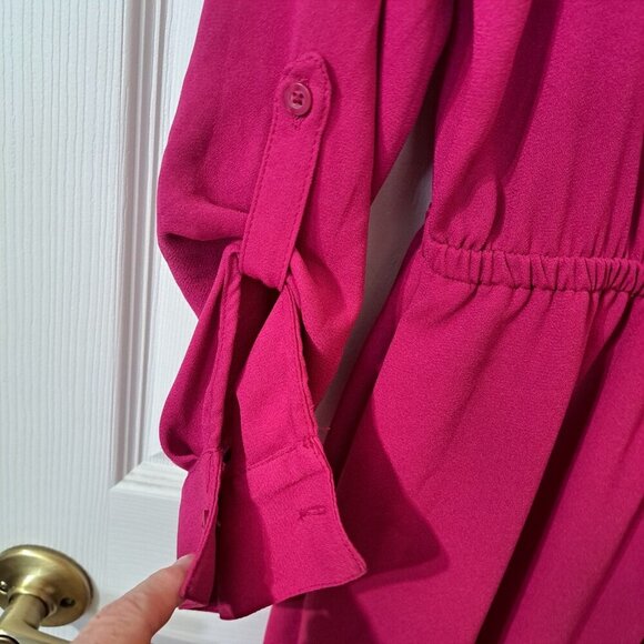 Apt 9 Women's 10 Magenta Long Sleeve Button Up Elastic Waist Dress Business - Picture 6 of 10
